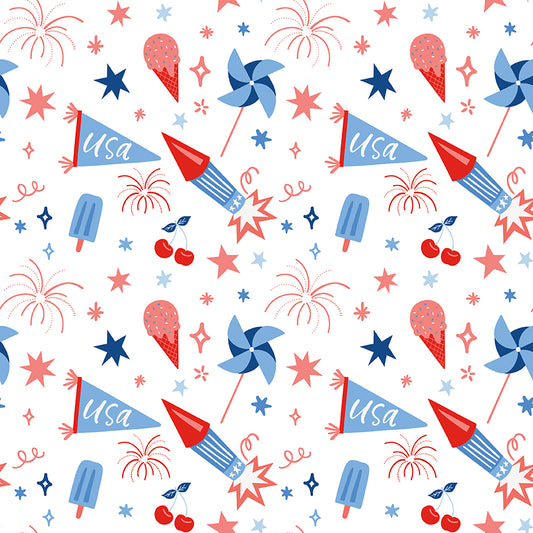 Firecracker Scattered Stars Fabric – White – My Mind’s Eye for Riley Blake Designs