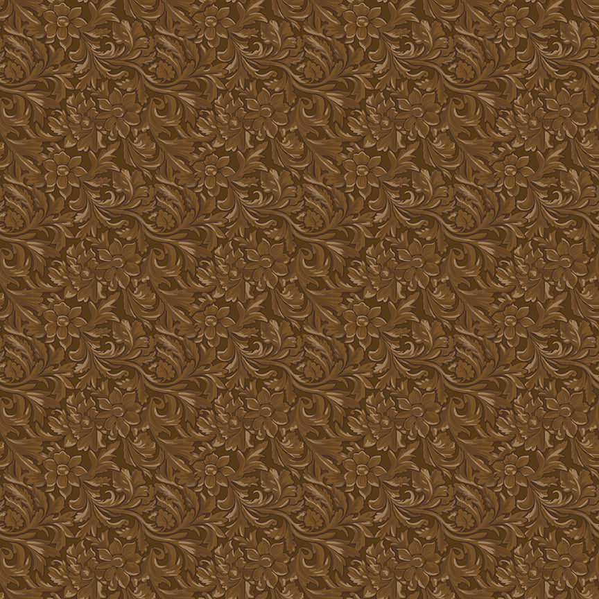 Cowgirl C17485-BROWN Brown Floral Leather Texture Fabric | Riley Blake Designs