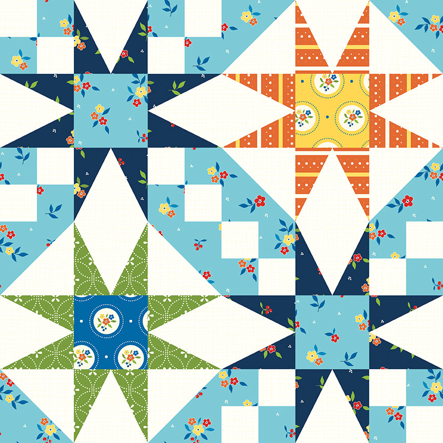 Summer’s In Town Fabric – Jacob’s Ladder &amp; Star Quilt Blocks – Multi – Riley Blake Designs
