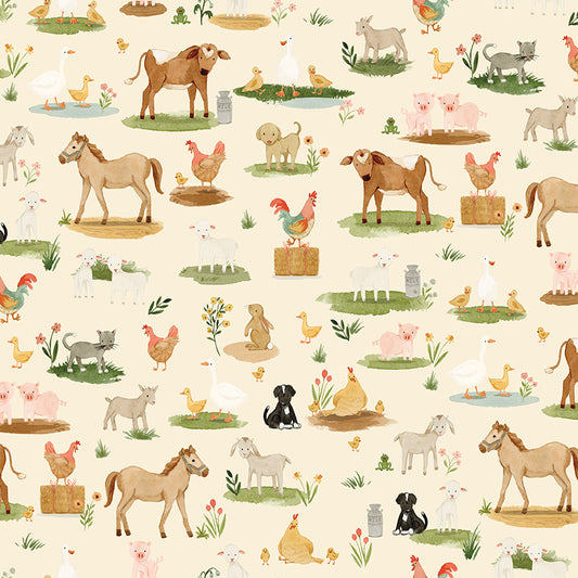 Little Farm Friends Cream Quilt Backing – 4.5 Yards – 50% Preorder August 2026