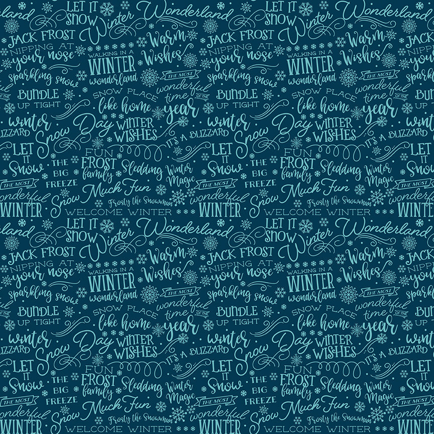 A Perfect Winter Winter Words Fabric – Navy Yardage by Lori Whitlock for Riley Blake Designs | C17993-NAVY