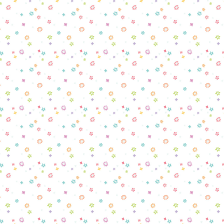 Chasing Rainbows Scattered Blossoms Fabric – White Yardage by Leslie Ryan for Riley Blake Designs | C18016-WHITE