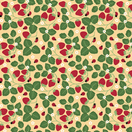 Little Ladybug Strawberries & Ladybugs Yardage – Yellow | Lori Whitlock | In Stock