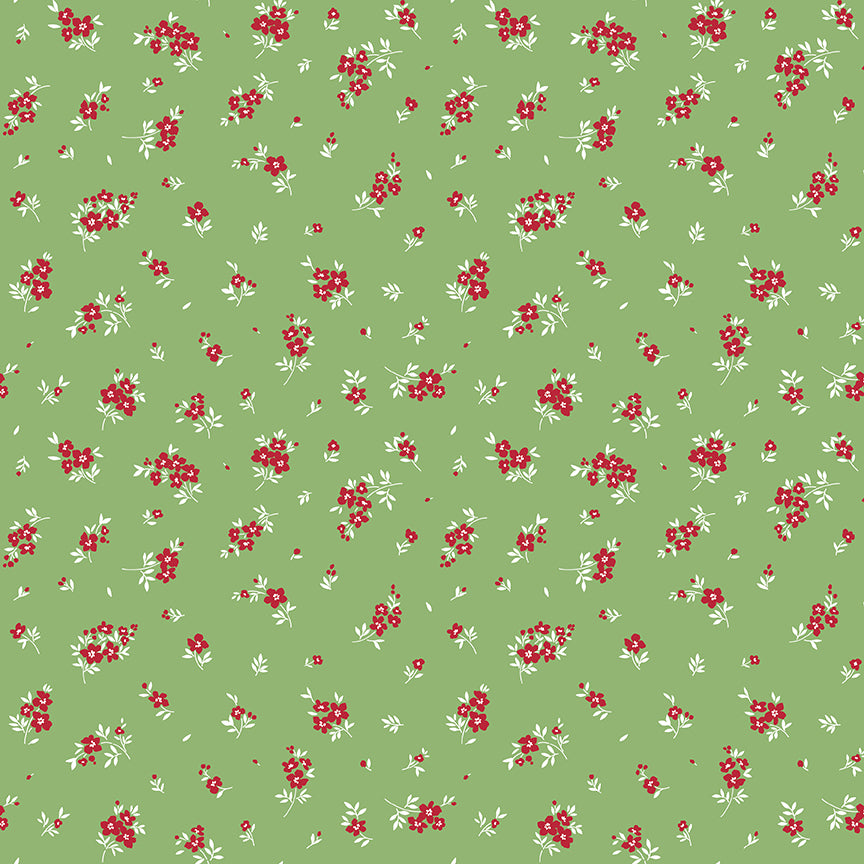 Little Ladybug Scattered Floral Sprigs Yardage – Green | Lori Whitlock | In Stock