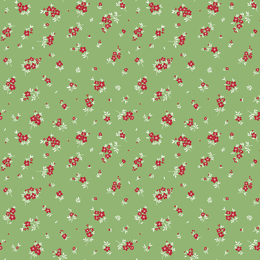 Little Ladybug Scattered Floral Sprigs Yardage – Green | Lori Whitlock | In Stock