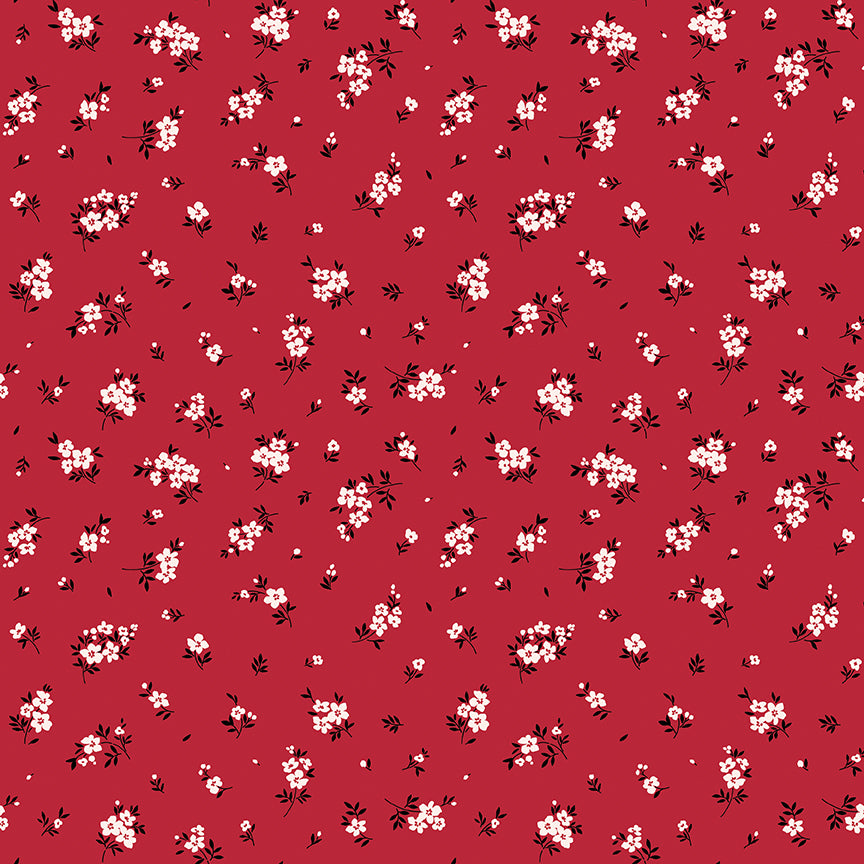 Little Ladybug Scattered Floral Sprigs Yardage – Red | Lori Whitlock | In Stock