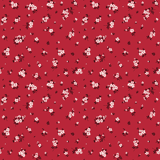 Little Ladybug Scattered Floral Sprigs Yardage – Red | Lori Whitlock | In Stock