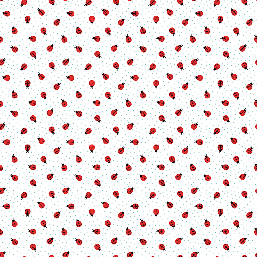 Little Ladybug Scattered Floral Sprigs Yardage – White | Lori Whitlock | In Stock