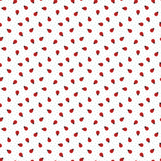 Little Ladybug Scattered Floral Sprigs Yardage – White | Lori Whitlock | In Stock