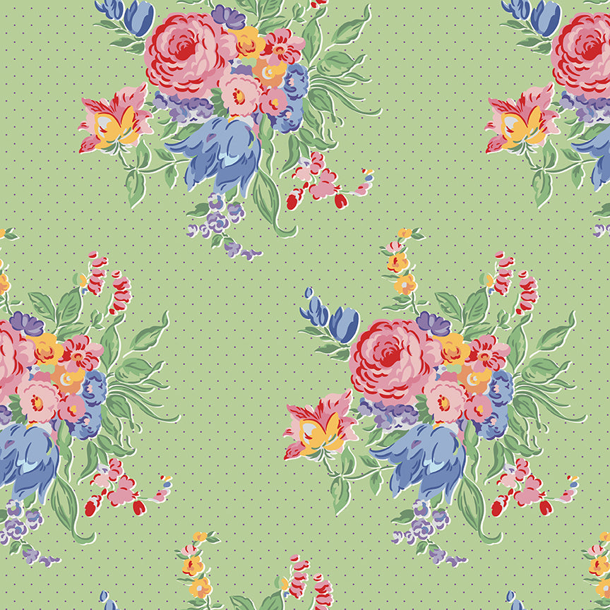 Dear Sweethearts Large Floral Clusters Yardage – Green | American Jane | In Stock