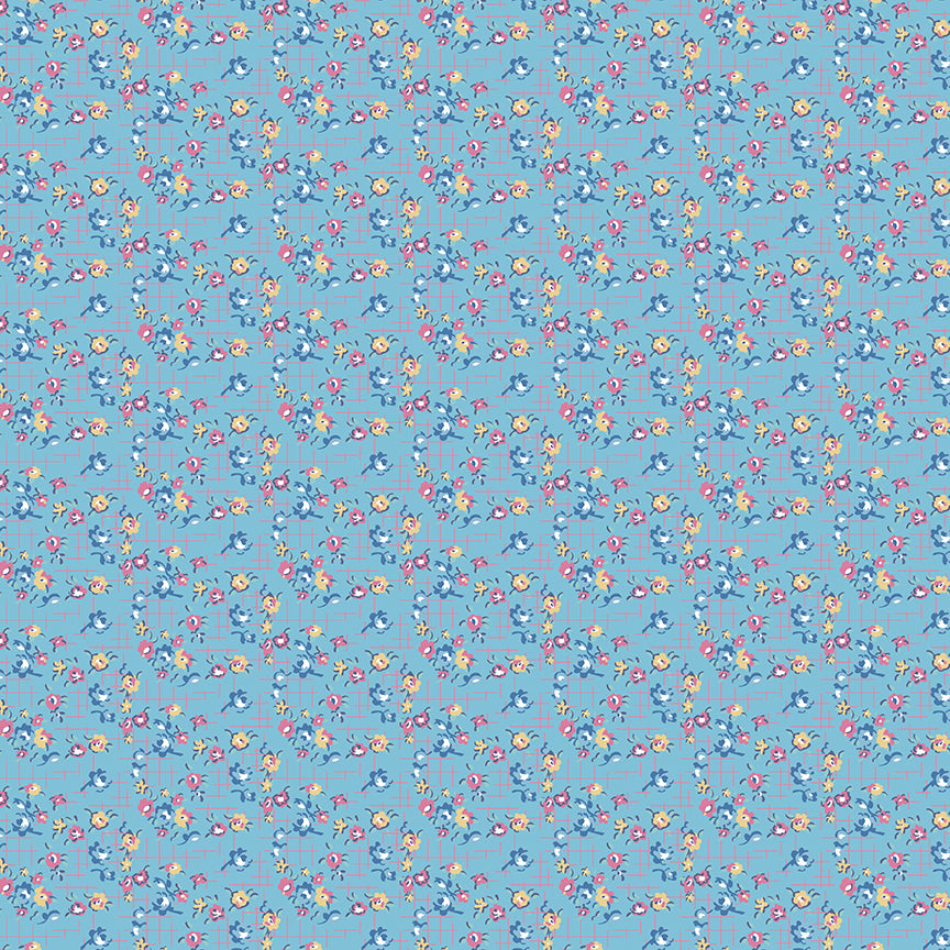 Dear Sweethearts Sprigs of Flowers Yardage – Blue | American Jane | In Stock