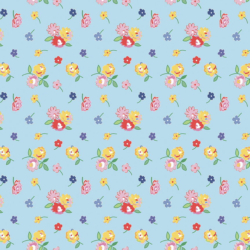 Dear Sweethearts Tossed Sprigs of Flowers Yardage – Blue | American Jane | In Stock