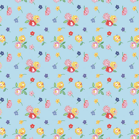Dear Sweethearts Tossed Sprigs of Flowers Yardage – Blue | American Jane | In Stock