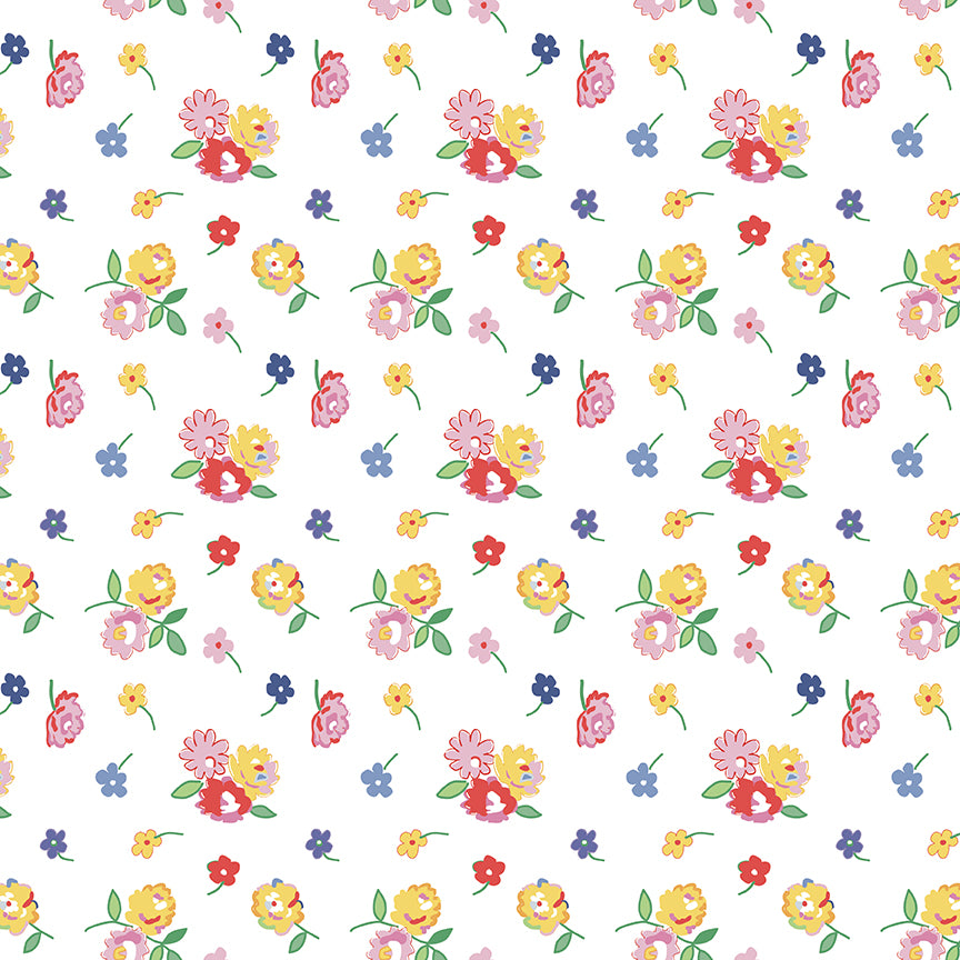 Dear Sweethearts Tossed Sprigs of Flowers Yardage – White | American Jane | In Stock