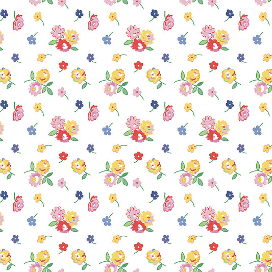 Dear Sweethearts Tossed Sprigs of Flowers Yardage – White | American Jane | In Stock