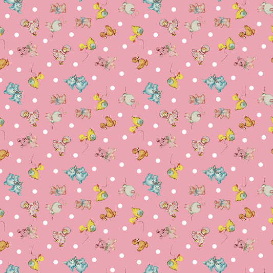 Dear Sweethearts Polka Dots & Vintage Toys Yardage – Pink | American Jane | In Stock