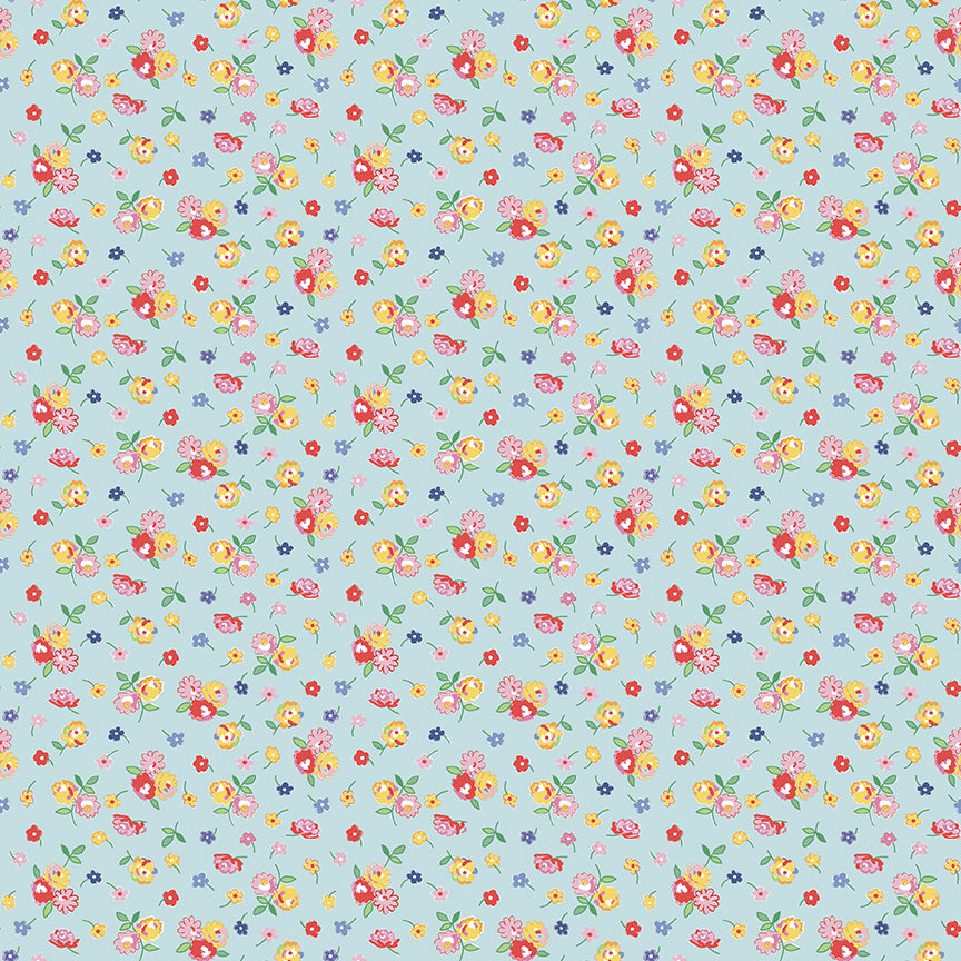 Dear Sweethearts Sprigs of Flowers Yardage – Blue | American Jane | In Stock