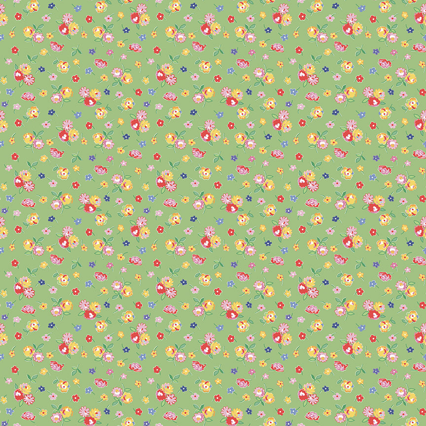 Dear Sweethearts Sprigs of Flowers Yardage – Green | American Jane | In Stock