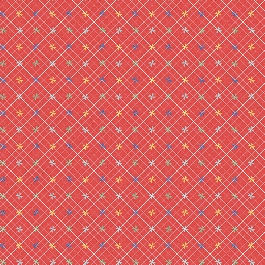 Dear Sweethearts Plaid with Pinwheels Yardage – Red | American Jane | In Stock