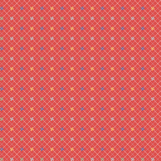 Dear Sweethearts Plaid with Pinwheels Yardage – Red | American Jane | In Stock