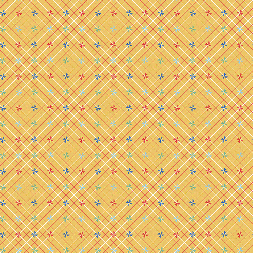 Dear Sweethearts Plaid with Pinwheels Yardage – Yellow | American Jane | In Stock