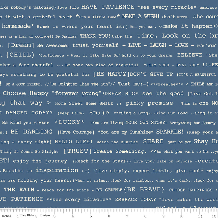 Lori Holt Denim & Daisy Happy Text Denim – Happy Words Text – C18133-DENIM