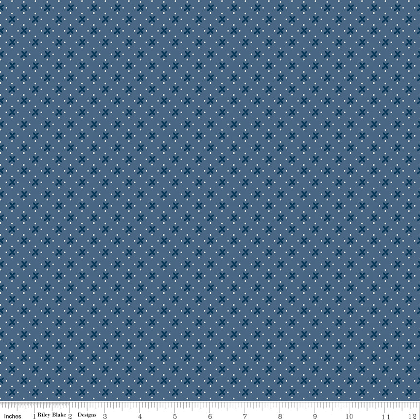 Lori Holt Denim & Daisy Kisses Denim – X's & Dots – C18134-DENIM