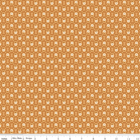 Lori Holt Denim & Daisy Pioneer Caramel – Tiled Oval Floral – C18143-CARAMEL
