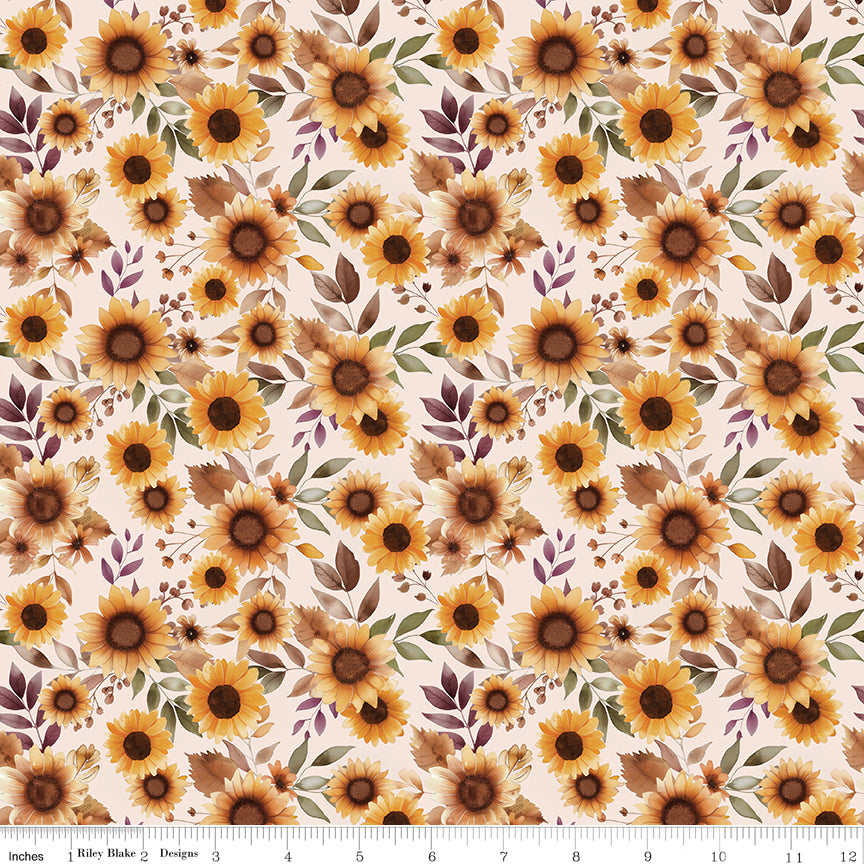 Harvest on the Prairie Sunflower Fabric – Latte | Modern Prairie