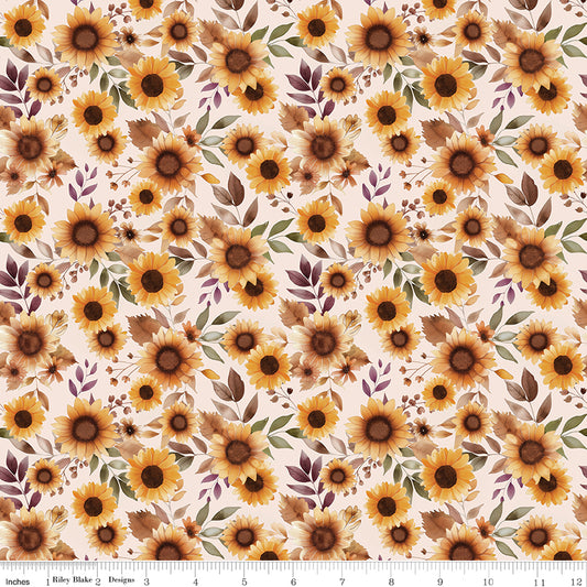Harvest on the Prairie Sunflower Fabric – Latte | Modern Prairie