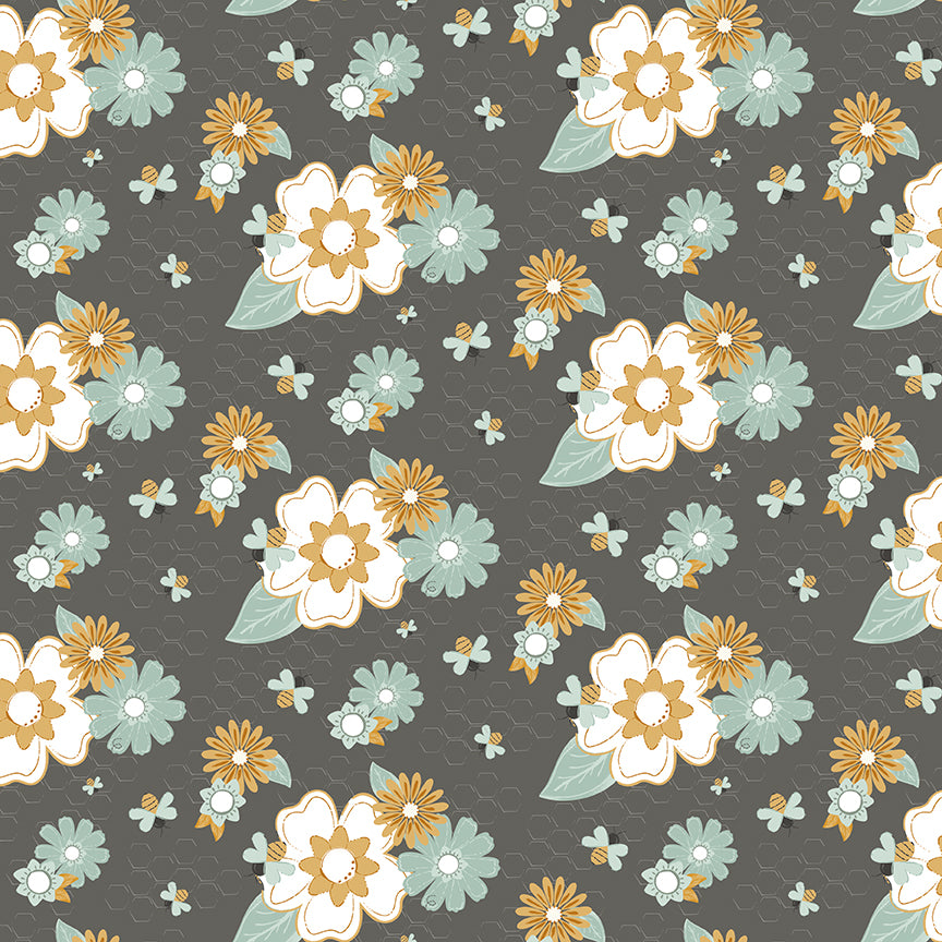 Daisy Mae Quilt Backing Set – Bees and Blossoms Dark Gray – Lindsey Weight – Riley Blake Designs – 4 Yard Quilt Backing – November 2026 Preorder