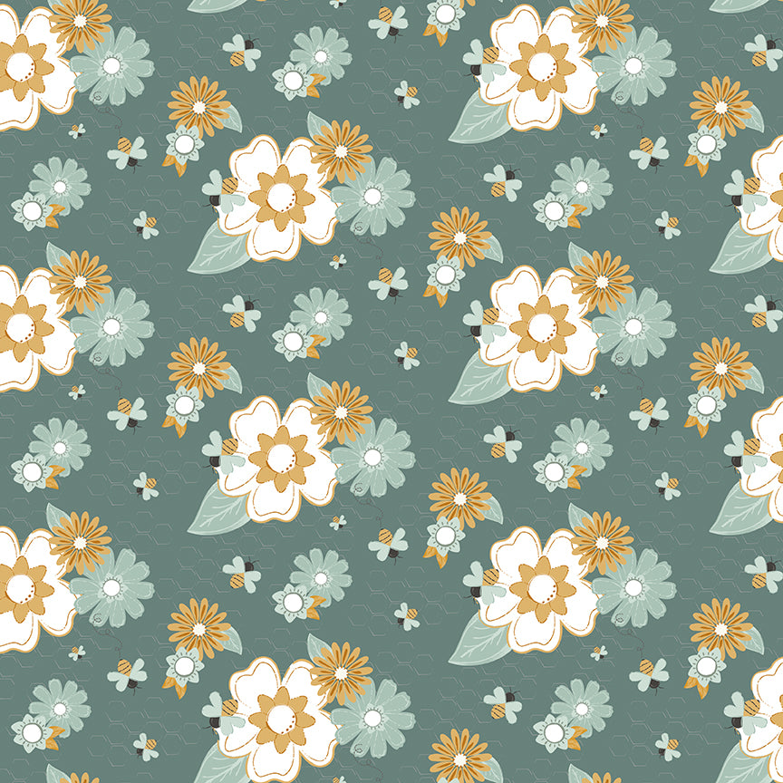 Daisy Mae Quilt Backing Set – Bees and Blossoms Teal – Lindsey Weight – Riley Blake Designs – 4 Yard Quilt Backing – November 2026 Preorder