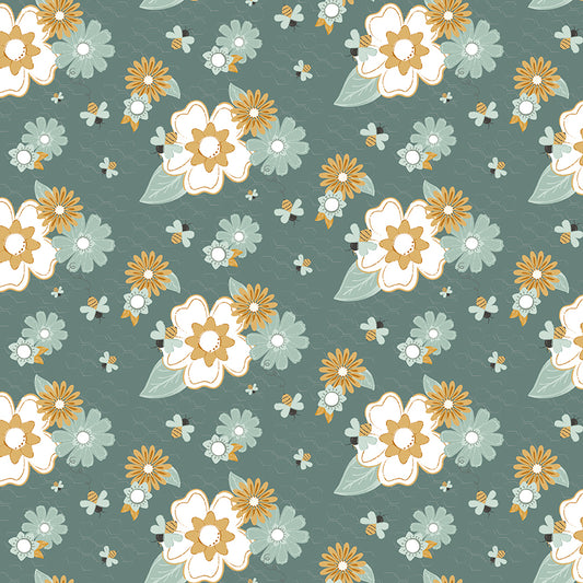 Daisy Mae Quilt Backing Set – Bees and Blossoms Teal – Lindsey Weight – Riley Blake Designs – 4 Yard Quilt Backing – November 2026 Preorder
