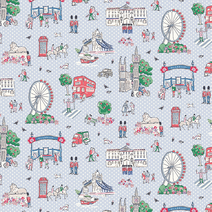 From London, With Love Main Scenic Yardage – Light Blue | Cath Kidston® | 50% Deposit Preorder | March 2027