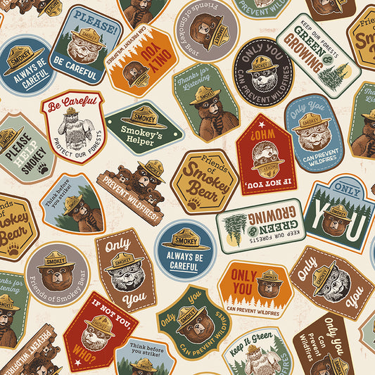 Only You Smokey Bear Quilt Backing Set – Smokey Patches Cream | 5 Yards | 50% Deposit Preorder | May 2027 | C19121-CREAM