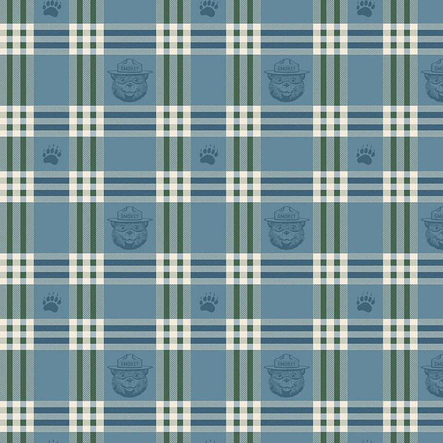 Bear Camp Quilt Backing Set – Keep It Green Smokey Bear Plaid Blue | 4½ Yards | 50% Deposit Preorder | May 2027