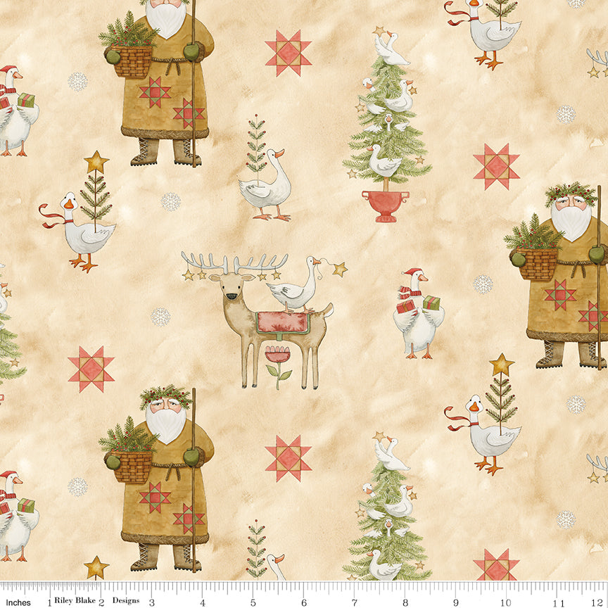 Teresa Kogut Waddle's Christmas Main Cream – Folk Art Santa & Geese – C19290-CREAM – 50% Deposit May 2027 Preorder