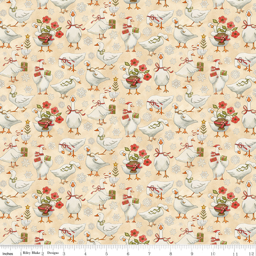 Teresa Kogut Waddle's Christmas Waddle's Toss Cream – Tossed Geese & Snowflakes – C19291-CREAM – 50% Deposit May 2027 Preorder