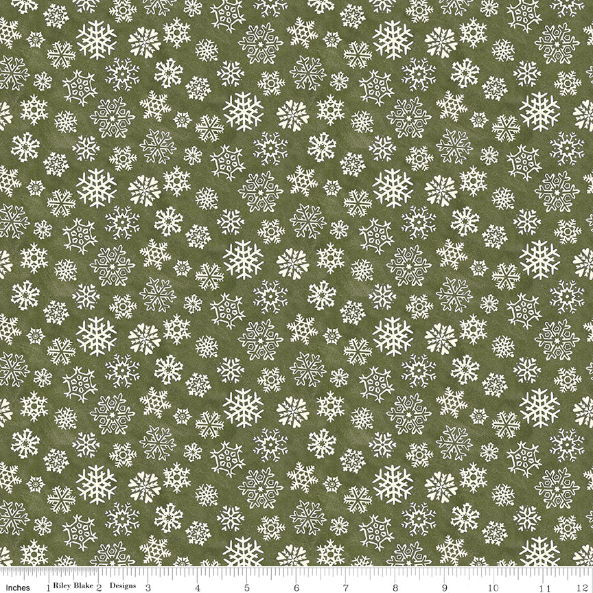 Teresa Kogut Waddle's Christmas Snowfall Avocado – Snowflakes on Texture – C19292-AVOCADO – 50% Deposit May 2027 Preorder