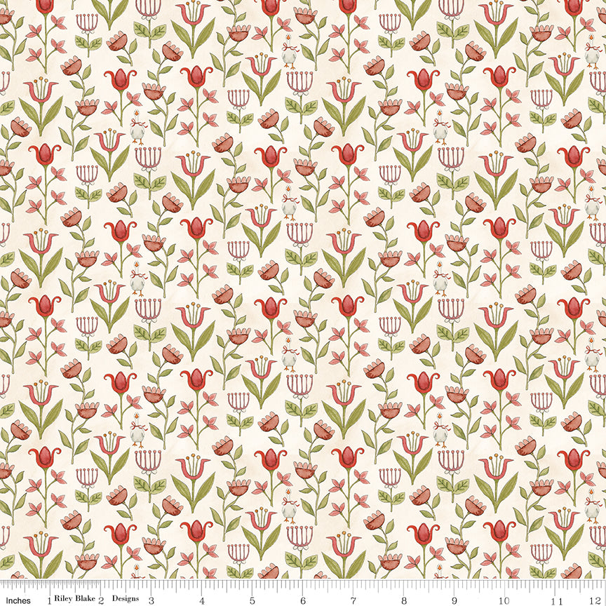 Teresa Kogut Waddle's Christmas Winter Garden Cotton – Winter Folk Florals – C19293-COTTON – 50% Deposit May 2027 Preorder