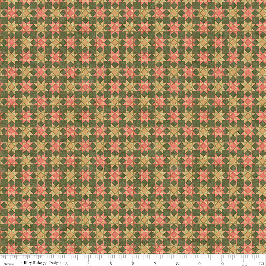 Teresa Kogut Waddle's Christmas Quilt Blocks Avocado – Star Quilt Blocks – C19294-AVOCADO – 50% Deposit May 2027 Preorder