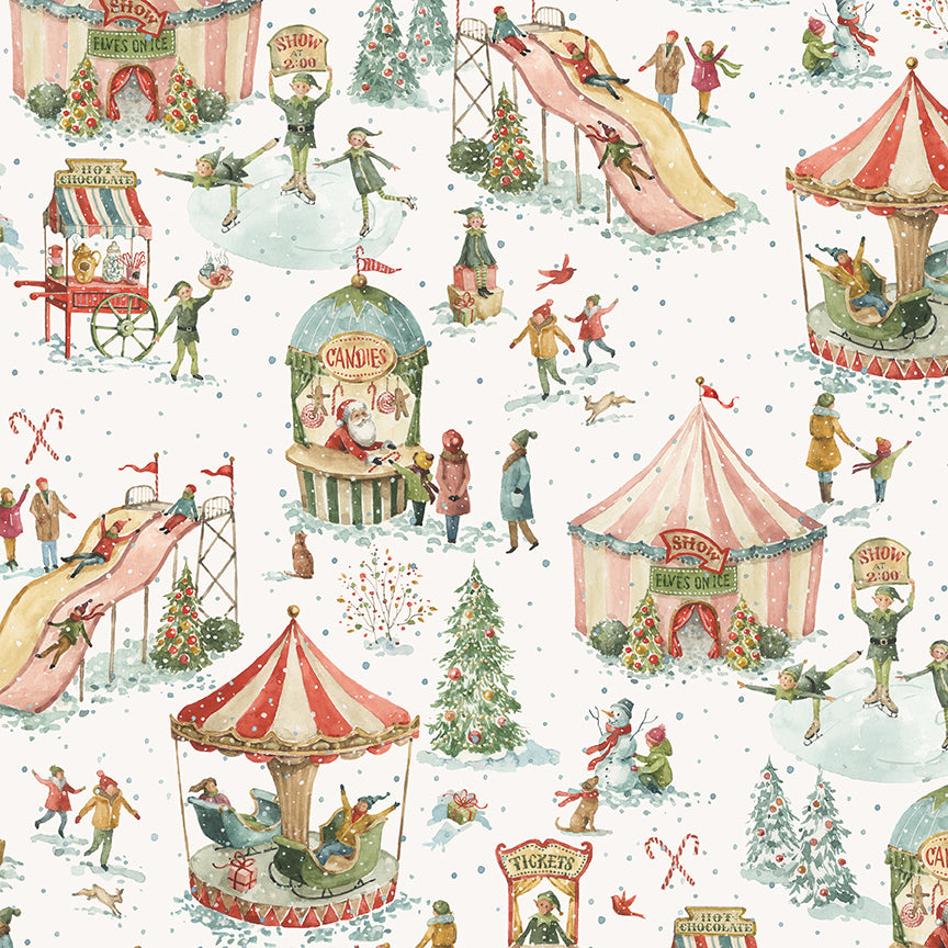 Santa’s Fair Winter Fair Scenery Yardage – Cloud | Lisa Audit | 50% Deposit Preorder | May 2027