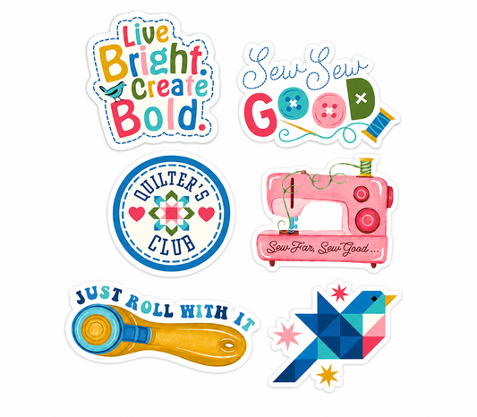 RBD Sewing-Themed Vinyl Sticker Pack | 6 Vinyl Stickers | Riley Blake Designs