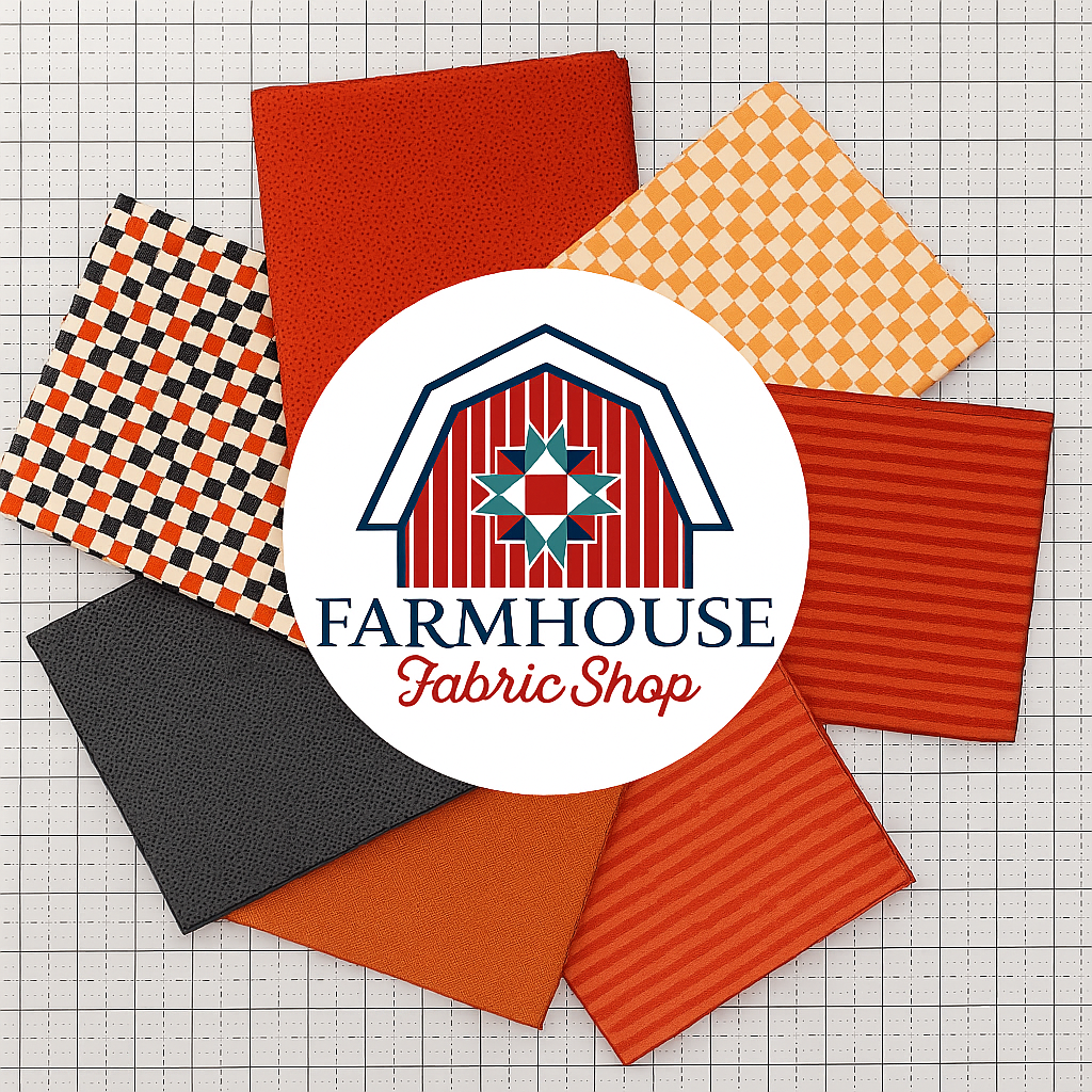 🧵 Farmhouse Curated 7-Piece Fat Quarter Bundle – Shades of Orange, Black & Yellow