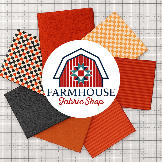 🧵 Farmhouse Curated 7-Piece Fat Quarter Bundle – Shades of Orange, Black & Yellow
