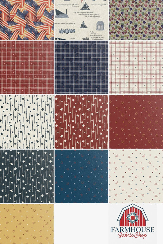 American Honor Fat Quarter Bundle – 13 Precut Pieces | Patriotic Fabric by Vicki Gifford for Riley Blake Designs