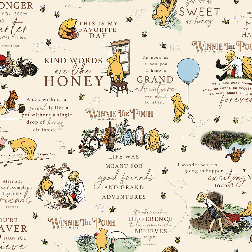 Preorder – Winnie the Pooh Flannel – Cream – Echo Park Paper Co. – Riley Blake Designs – 100% Cotton Double Napped – 43"/44"