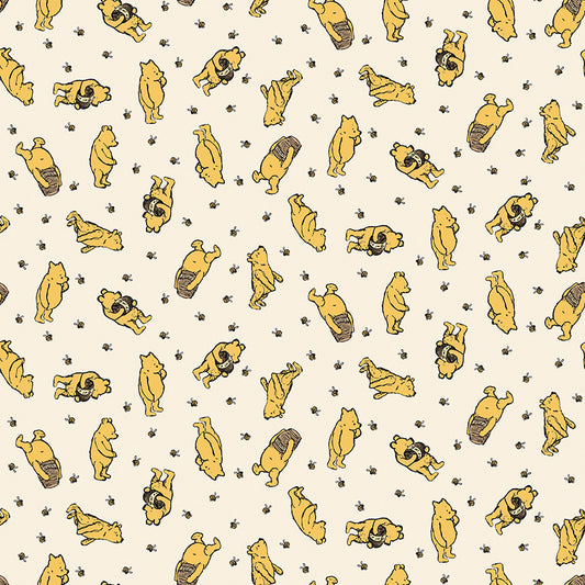 Preorder – Winnie the Pooh & Bumblebees Flannel – Cream – Echo Park Paper Co. – Riley Blake Designs – 100% Cotton – 43"/44"