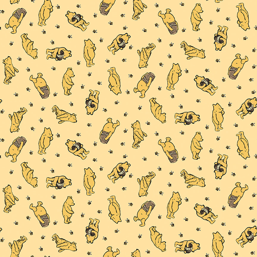 Preorder – Winnie the Pooh & Bumblebees Flannel – Sunshine – Echo Park Paper Co. – Riley Blake Designs – 100% Cotton – 43"/44"