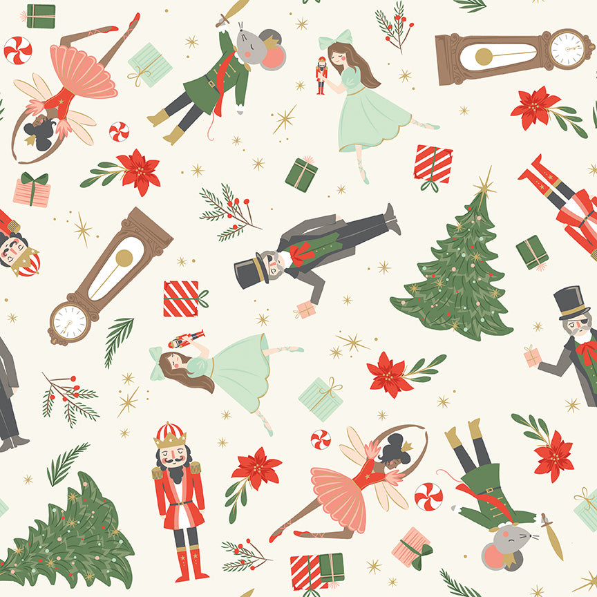 The Nutcracker Flannel Panel Quilt Backing Set – Cream | 5 Yards | My Mind's Eye | 50% Deposit Preorder | June 2027 | F19510-CREAM